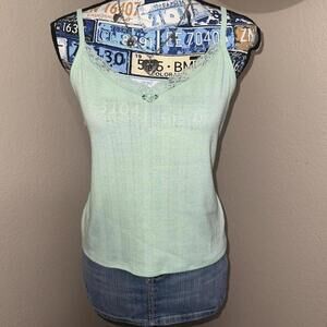 Coquette Pastel green lace trim tank top with rosette